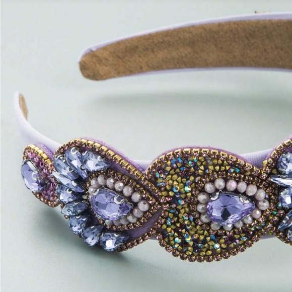 Lavender and gold rhinestones Embellished Headband - Picture 4 of 10